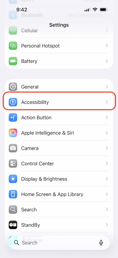 Settings > Accessibility